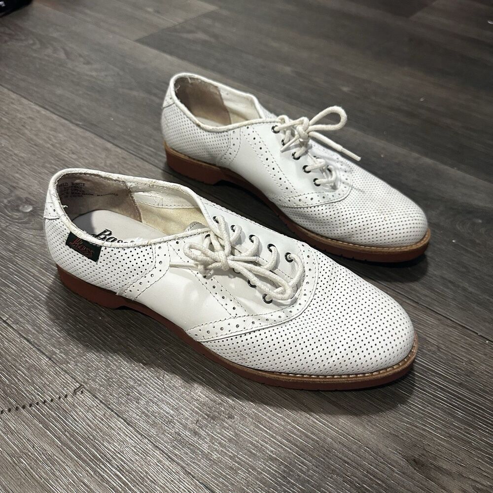 Vintage G H Bass Shoes Womens 7.5 White Leather Enfield Saddle Oxfords